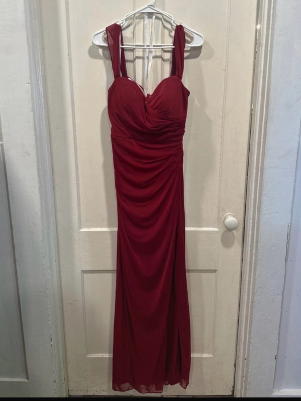 Azazie Burgundy Ruched Sweetheart Maxi Dress